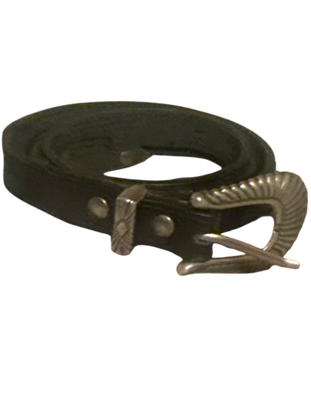 Skinny Black Leather Belt with Silver Buckle Studded NEW